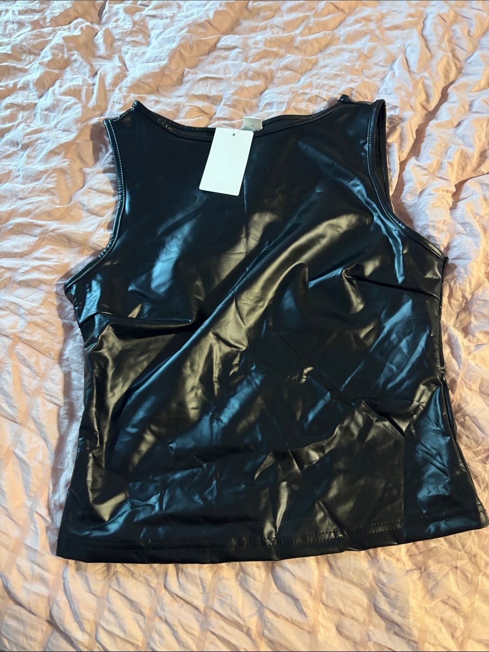 Sleeveless Black Faux Leather Tank Top